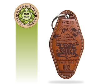 LOVE SHACK, Vintage Style Motel Keychain - Hand-Stitched, Laser Engraved Leather