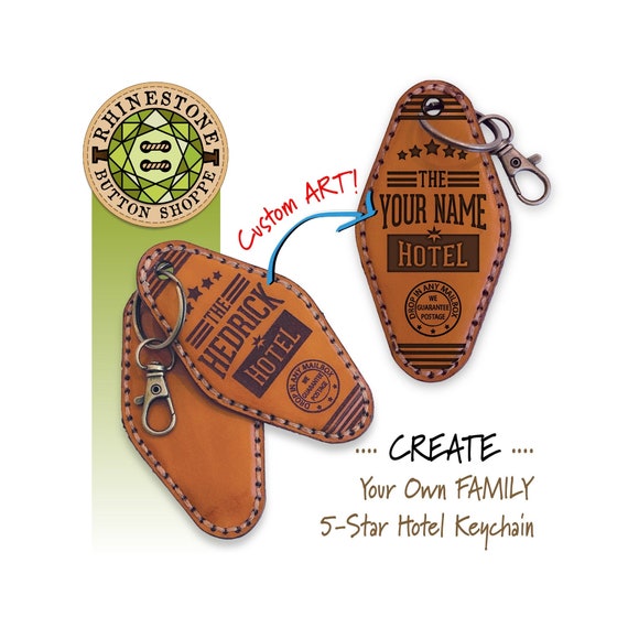 Vintage Style 5-star Hotel Keychain PERSONALIZED Hand-stitched