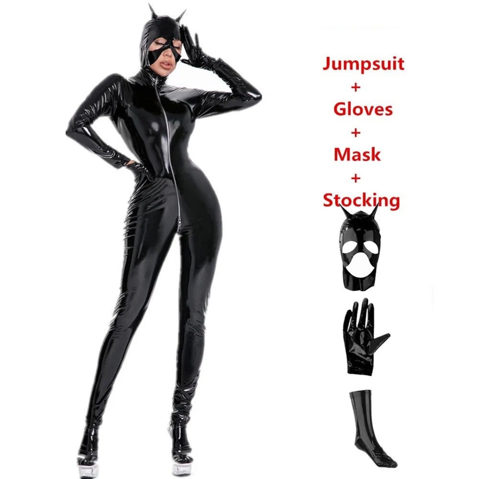 Catsuit Bodysuit Women PVC Latex Catsuit Jumpsuit Catwoman Costume