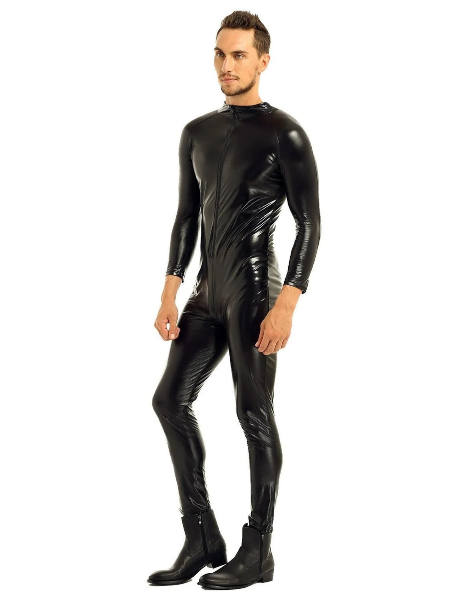 Latex Catsuit for Men Bodysuit Latex PVC Dress Black Catsuit Men's