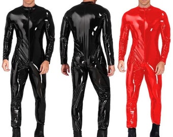 Catsuit Men, Black Red Latex Catsuit For Men, Latex Bodysuit Full Body Back Zipper, Latex Catsuit Men, Cosplay Costume, Bodysuit Men