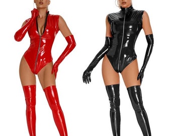Catsuit Bodysuit Latex Women Black Red Catsuit For Womens Costume Clubwear