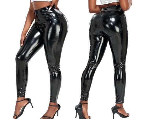 Women Black Leather Pants/ High Waisted Leather Leggings for Women