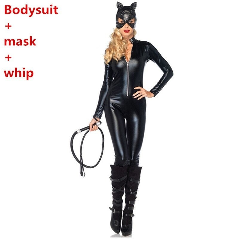 Catsuit Jumpsuit for Women Latex Cat Suit Leather Bodysuit