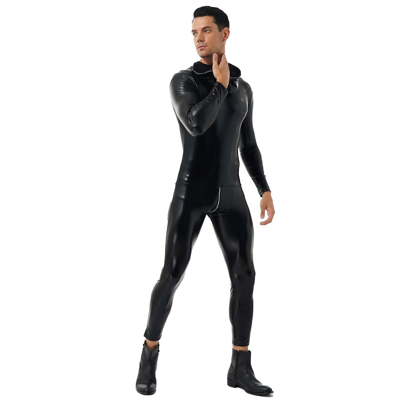 Schwarzer Kapuzen Bodysuit Männer Catsuit Männer Latex Etsy.de