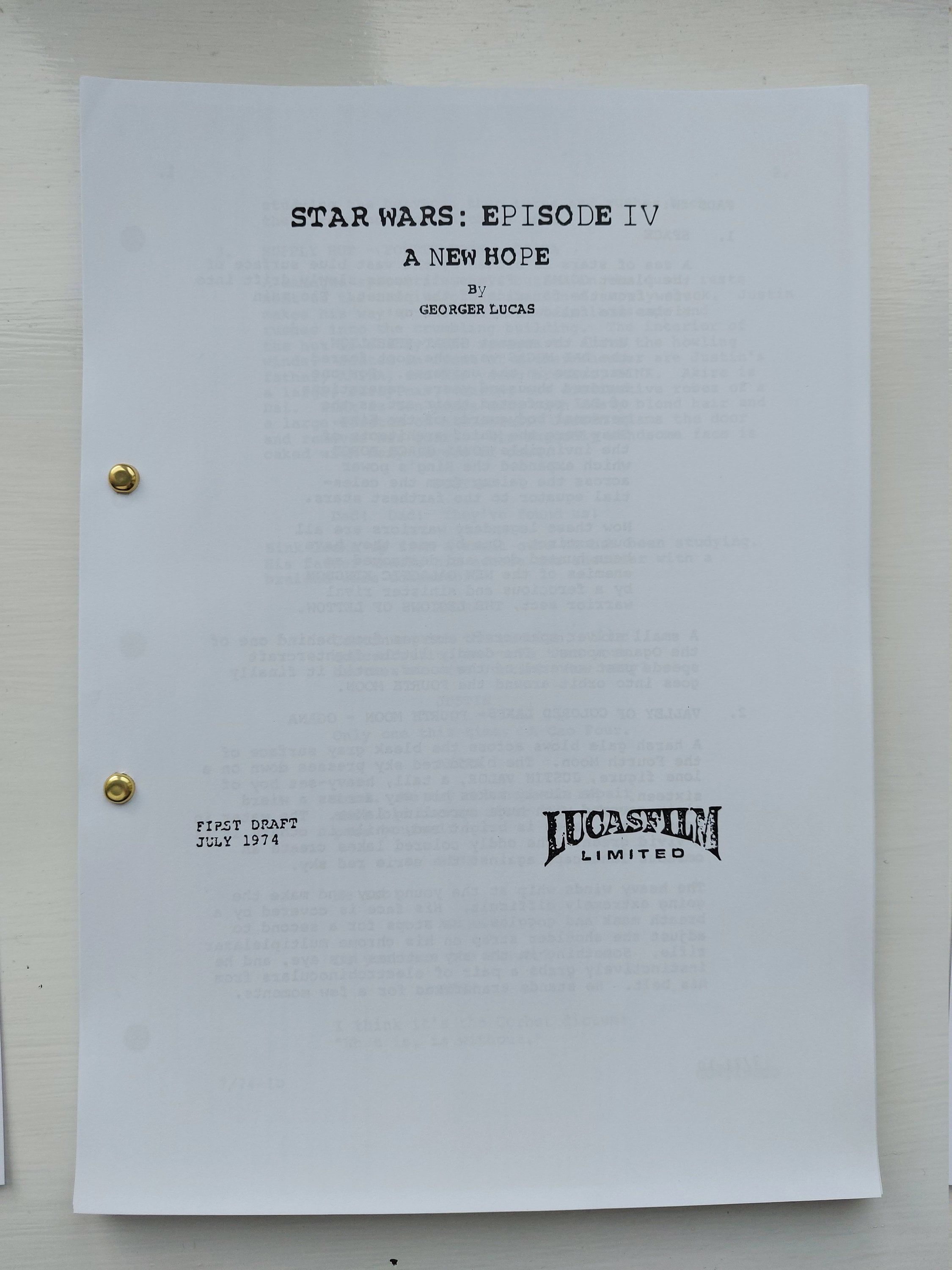 Star Wars A New Hope Script/screenplay & Movie Poster And Etsy