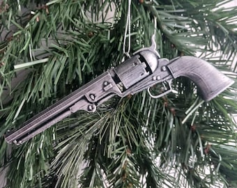 3D-geprinte Colt 1851 marineblauw revolver kerstornament