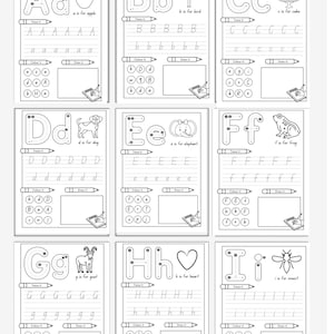 Paquete de aprendizaje para preescolar y jardín de infantes/Hojas de trabajo de actividades imprimibles/Colorear/Unir los puntos/Trazar/Alfabeto/26 páginas con todas las letras