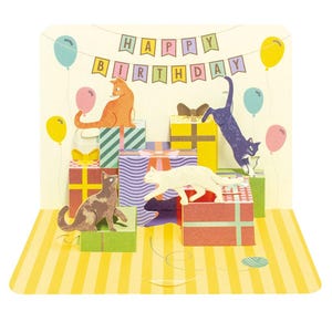 Carte pop-up "Joyeux Anniversaire" (Chats & Cadeaux)