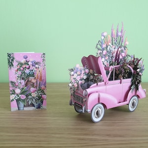 Carte 3D La Voiture Fleur Rose