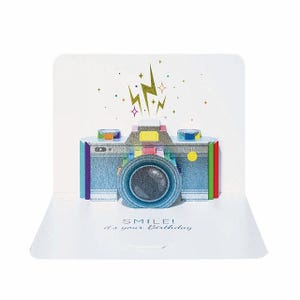 Carte Pop Up "Sourire ! C'est ton anniversaire" (appareil photo)