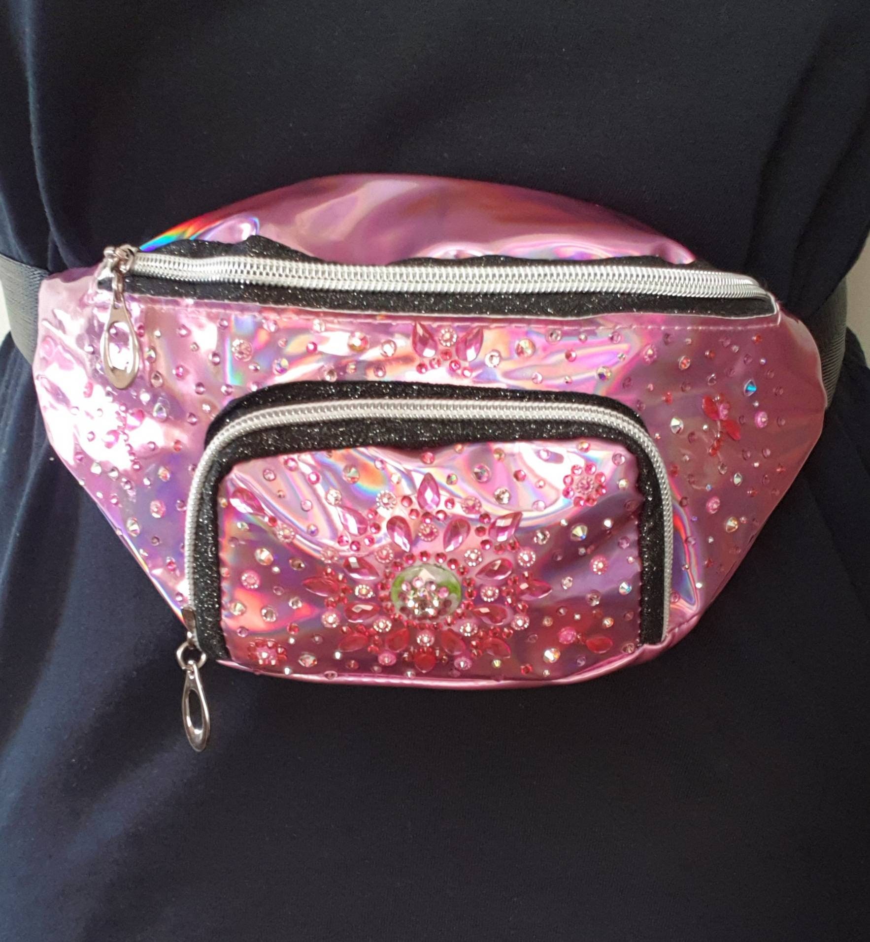 Pink bum bag rhinestone bum bag Holographic bag bespoke Etsy