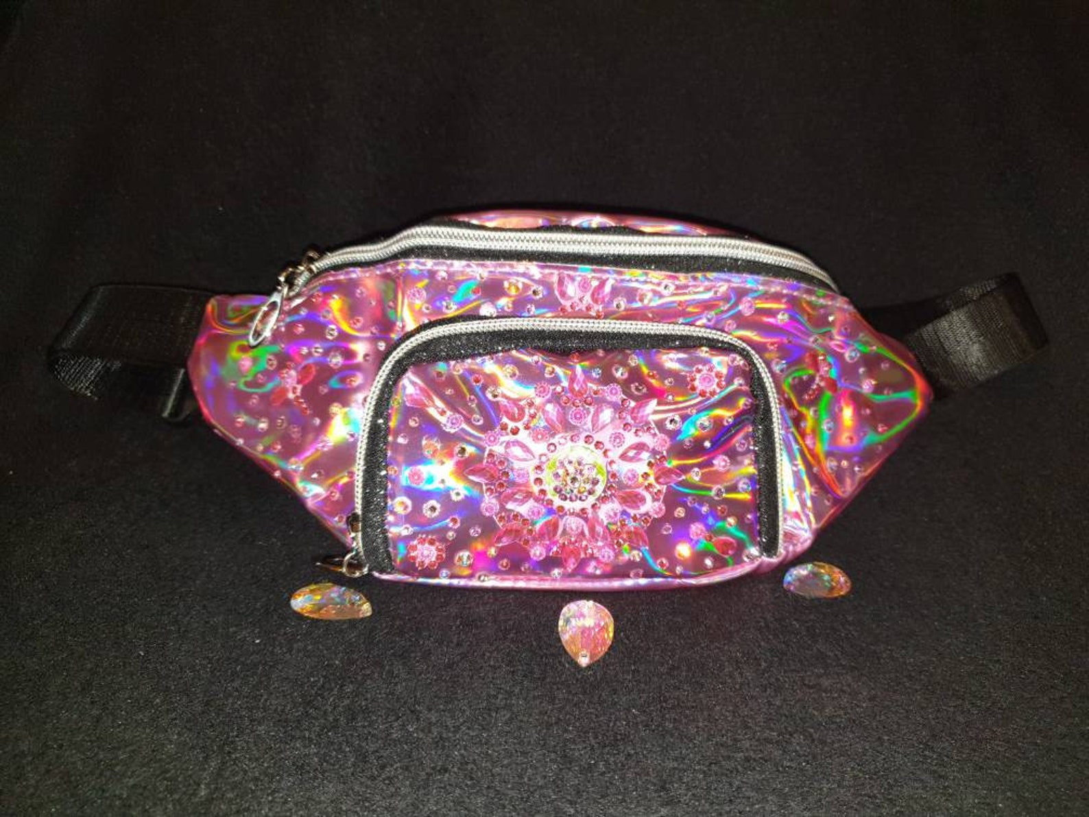 Pink bum bag rhinestone bum bag Holographic bag bespoke Etsy
