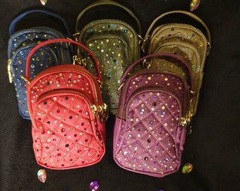 Sacs à bandoulière en strass, sacs bling, sacs de poche mini crossbody, sacs de festival, sacs de carnaval sur mesure, sac de voyage, sacs bling, cadeaux
