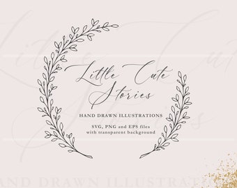 Laurel Wreath SVG, Botanical PNG, Hand Drawn Garland, Vector Designs, Floral Circle PNG, Instant Download, LittleCuteStories