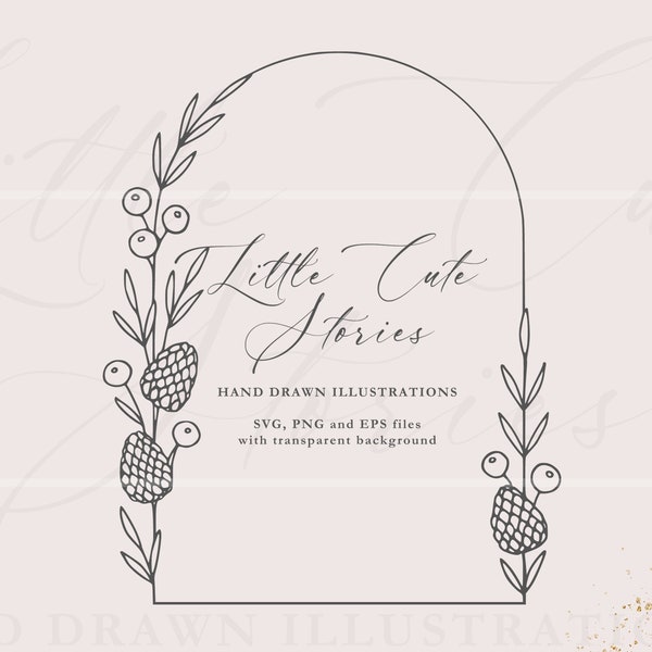 Christmas Arch | Pine Cones Garland | Botanical Hand Drawn Illustrations | ClipArt Vector Set SVG PNG EPS | Immediate Download