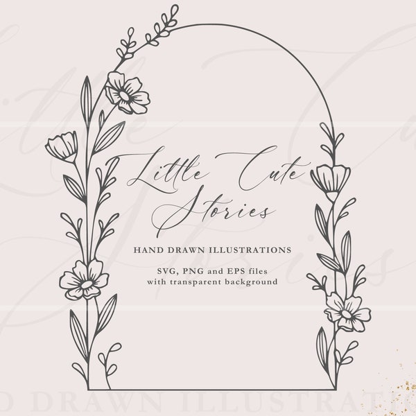 Flowers Arch | Botanical Hand Drawn Illustrations | Engraving Designs | ClipArt Vector Set SVG PNG EPS | Immediate Download