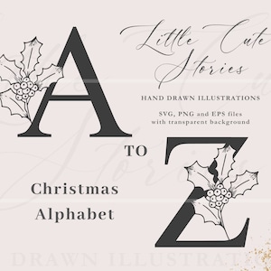 Alfabeto de Natal SVG | Alfabeto Botânico Completo | 26 cartas | Iniciais Florais | Letras vetoriais EPS PNG flores monogramas Clipart