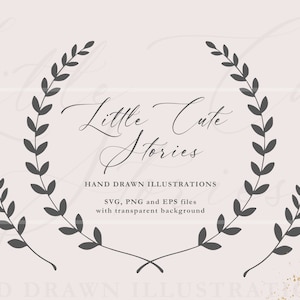 Corona d&#39;alloro SVG, PNG botanico, Ghirlanda disegnata a mano, Disegni vettoriali, Cerchio floreale PNG, Download istantaneo, LittlecuteStories