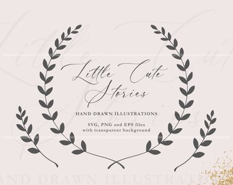 Lorbeerkranz SVG, Botanische PNG, Handgezeichnete Girlande, Vektor-Designs, Blumenkreis PNG, Sofort Download, LittleCuteStories