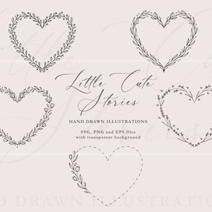 Herz Kränze SVG Bundle, Florale Ovale PNG, botanische handgezeichnete Illustrationen, Vektordateien, Sofort Download, LittleCuteStories