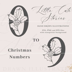 Christmas Numbers SVG | Botanical Numbers | Floral Numbers from 0 to 9 | Clipart Vector Characters EPS PNG Flowers Monograms