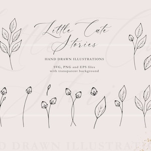 Handgetekende katoentakjes | Botanische illustraties | Katoentakjes | ClipArt Vector instellen SVG PNG EPS | Onmiddellijk downloaden