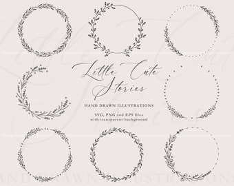 Wreaths Bundle | Botanical Hand Drawn Illustrations | ClipArt Vector Set SVG PNG EPS | Immediate Download