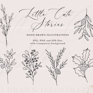 Winter Greenery | Hand Drawn Christmas Twigs | Winter Sprigs | Botanical Illustrations | ClipArt Vector Set SVG PNG EPS | Immediate Download