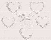 Heart Wreaths SVG Bundle, Floral Ovals PNG, Botanical Hand Drawn Illustrations, Vector Files, Instant Download, LittleCuteStories