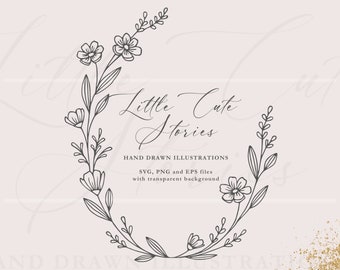 Oval Wreath | Botanical Hand Drawn Floral Garland | Wedding Wreath Designs | ClipArt Vector Set SVG PNG EPS | Immediate Download