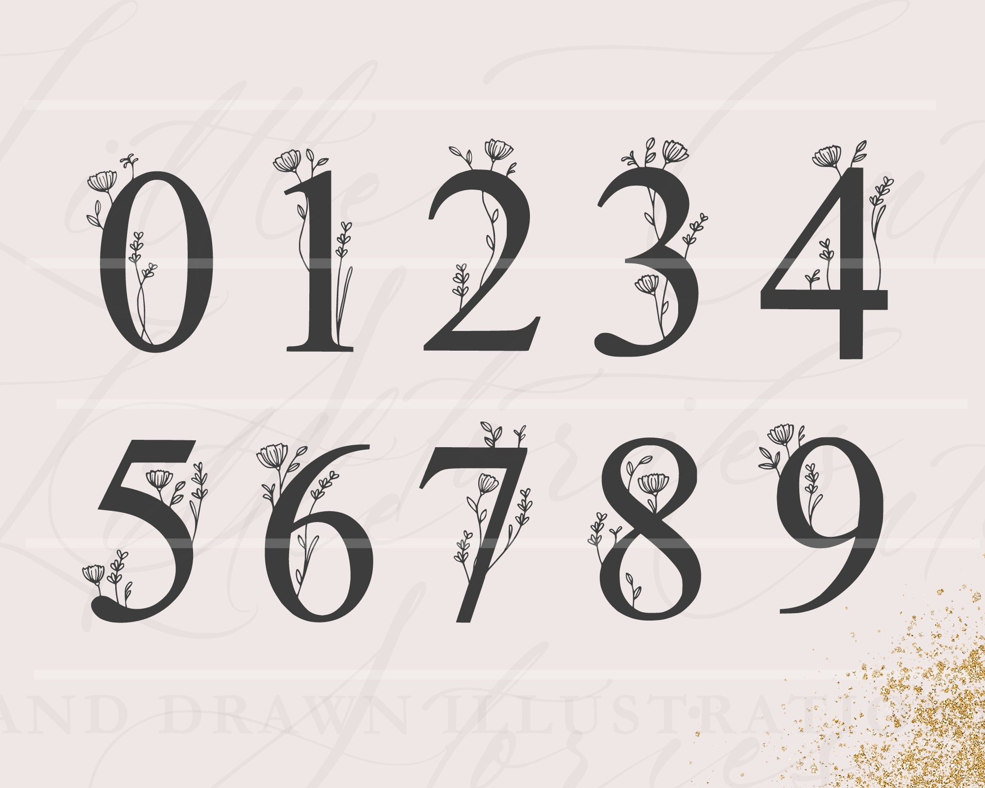 Flower Numbers SVG Botanical Numbers Floral Numbers From 0 Etsy
