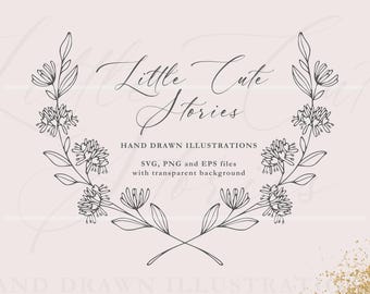 Kaprifol korsade grenar | Blomkrans | Handritade botaniska illustrationer | ClipArt-vektorset SVG PNG EPS | Omedelbar nedladdning