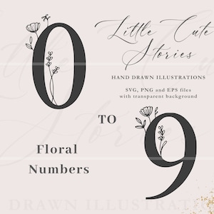 Números florales SVG, Números botánicos, Números de flores PNG, Archivos vectoriales, Monogramas de números, LittleCuteStories