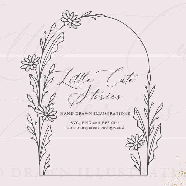 Daisies Arch | Botanical Hand Drawn Illustrations | Engraving Designs | ClipArt Vector Set SVG PNG EPS | Immediate Download