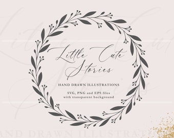 Laurel Wreath SVG, Botanical Bay PNG, Hand Drawn Laurel Garland, Vector Designs, Floral Circle PNG, Instant Download, LittleCuteStories