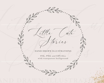 Lorbeerblätter Kranz SVG, Botanische PNG, Handgezeichnete Girlande, Vektor-Designs, Blumenkreis PNG, Sofort Download, LittleCuteStories