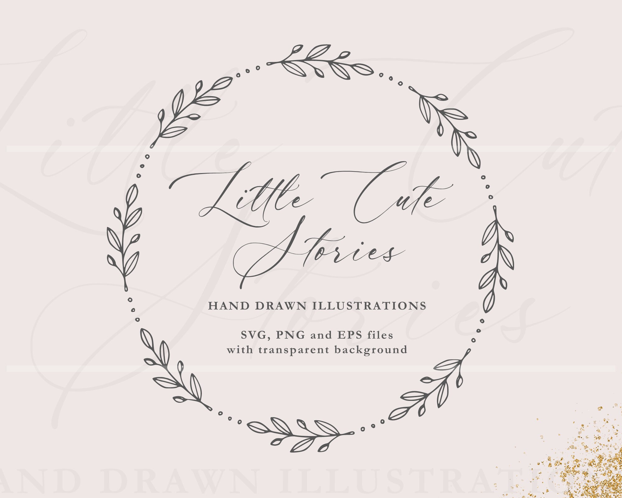 Laurel Leaves Wreath SVG, Botanical PNG, Hand Drawn Garland, Vector Designs, Floral Circle PNG, Instant Download, LittleCuteStories