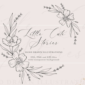 Hand Drawn Floral Wreath SVG, Botanical PNG, Hand Drawn Garland, Vector Designs, Floral Circle PNG, Instant Download, LittleCuteStories