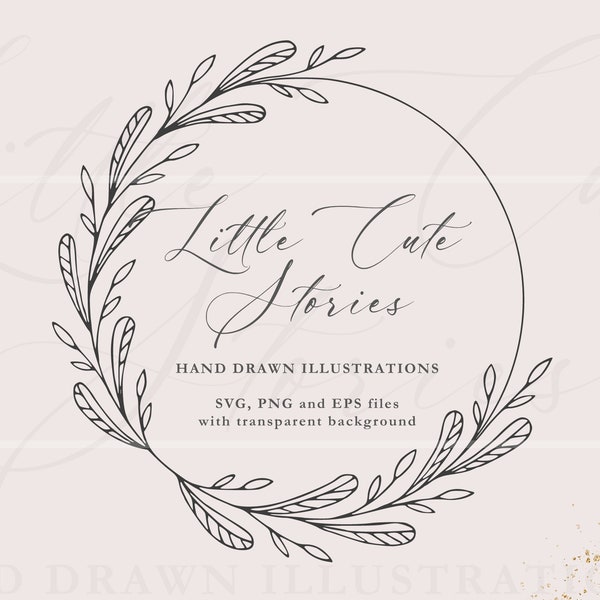 Leaves Wreath SVG, Botanical PNG, Hand Drawn Garland, Vector Designs, Floral Circle PNG, Instant Download, LittleCuteStories