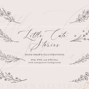 Flowers Separators SVG, Flower Branches PNG, Botanical Hand Drawn Illustrations, Vector Files, Instant Download, LittleCuteStories