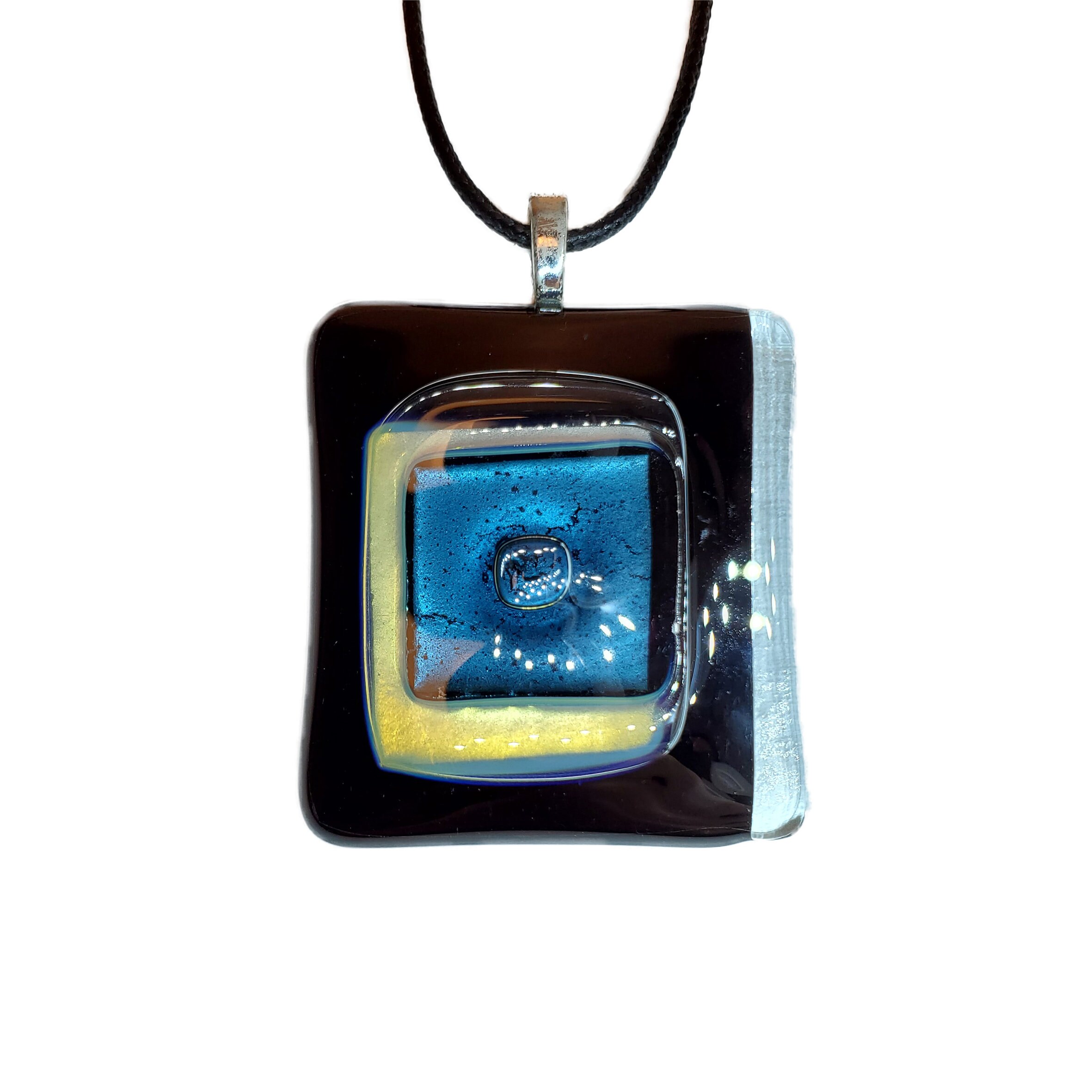 Blues Fused Glass Fused Glass Pendant Cream and Clear Layers Of Glass With Reactions Fused Glass Pendant Multicolor Glass Pendant