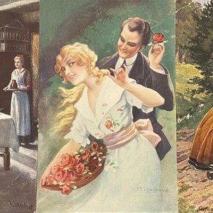 Bardzo antyczne romantyczne pocztówki ilustrowane zdjęcia par, sepia, efemerydy, scrapbooking, z odręczną wiadomością, vintage, fotografie