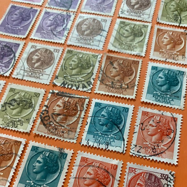 Rainbow Siracusana Collection, Italian famous and iconic postage stamps, variable years, 40 used, PLUS 2 Commemorative Stamps as GIFT!