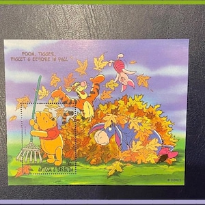 Disney * Kubuś Puchatek * Arkusz z pamiątkami, miniaturowy znaczek filatelistyczny, dekoracyjne wyroby z papieru, kolaże, scrapbooking, pamiętnik, rysunek