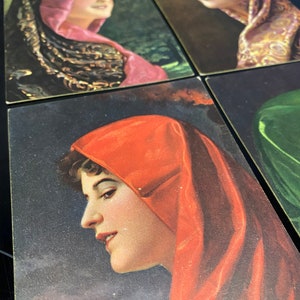 Beauté intemporelle des femmes orientales, 4 cartes postales allemandes vintage illustrées, antiques, collection, inutilisées, à collectionner, éphémères, journal,