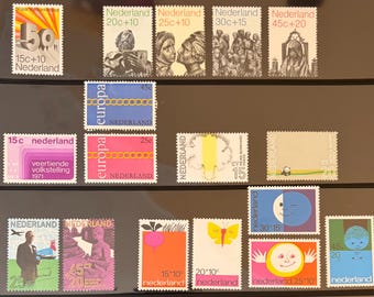 PAÍSES BAJOS Año completo 1971, Sellos postales, 5 series; 17 sellos postales; Nuevo, Impecable, efímero, colección, vintage, coleccionable