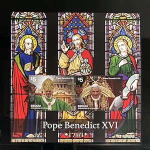 The Pope Benedict XVI Souvenir Sheet from Bequia, Philatelic miniature stamp, decorative paper crafting, collages, scrapbooking,journaling