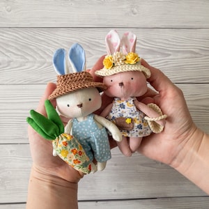 5.9''Bunny boy and girl pattern, PDF Pattern, with basket and hat