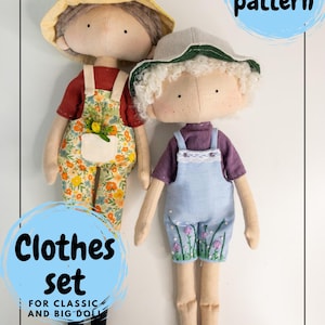 Doll Clothes PDF Pattern: Overalls, T-shirt, Hat - Classic & Big Doll